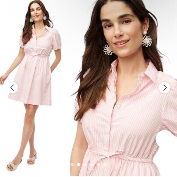 J.Crew Dresses & Skirts - J.Crew Sz 14 Short-sleeve Collared Mini Dress Pink & White Striped Preppy NWT
